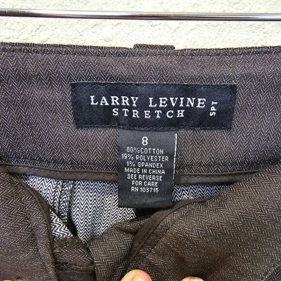 Larry Levine Stretch Cuffed Brown Herringbone Trousers Size 8 - Picture 7 of 7